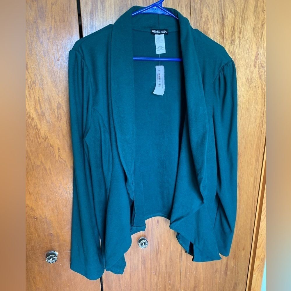 Heimish Late for Lattes Blazer Jacket Forest Green long sleeve draped 2X